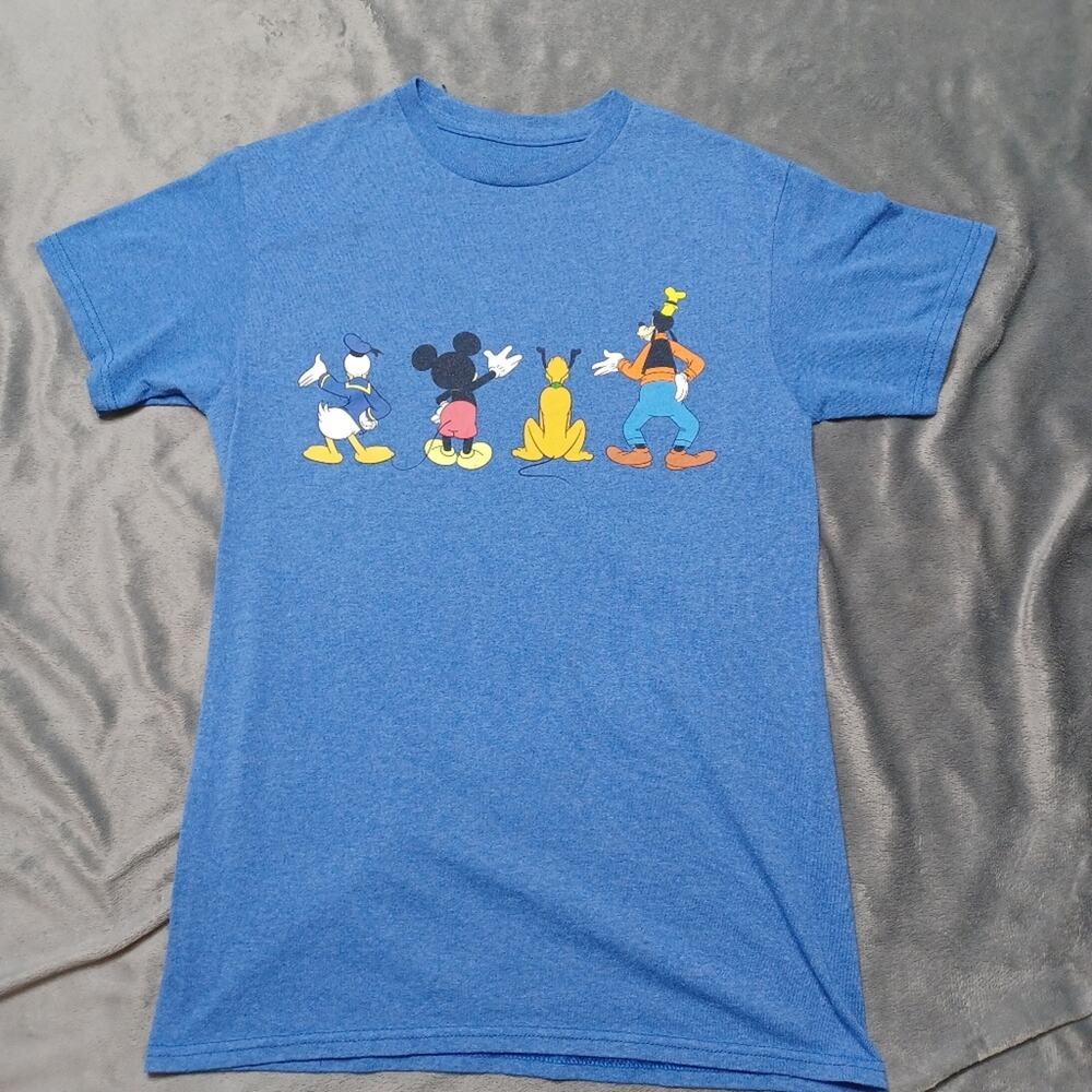 Disney Mickey Mouse Shirt Mens Graphic‎ Tee Small Blue Goofy Pluto Donald Duck